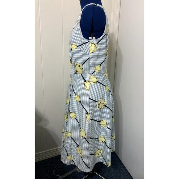 Talbots Dress Size 10 Blue White Yellow Rose Fit N Flare Sleeveless Lined Easter - Picture 2 of 8